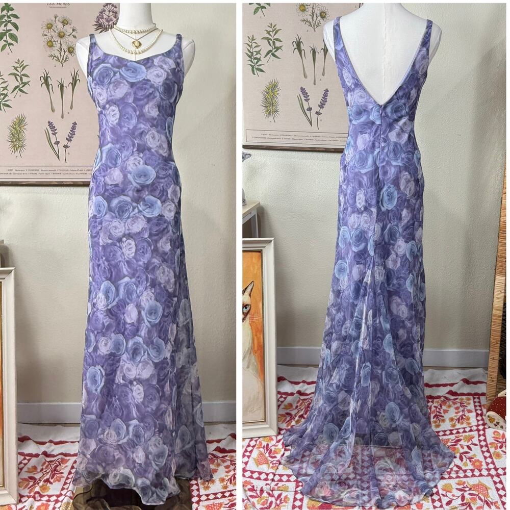 90s Y2k Floral Train Formal Dress Fairy Romantic Coquette Whimsigoth Prom Hoco S